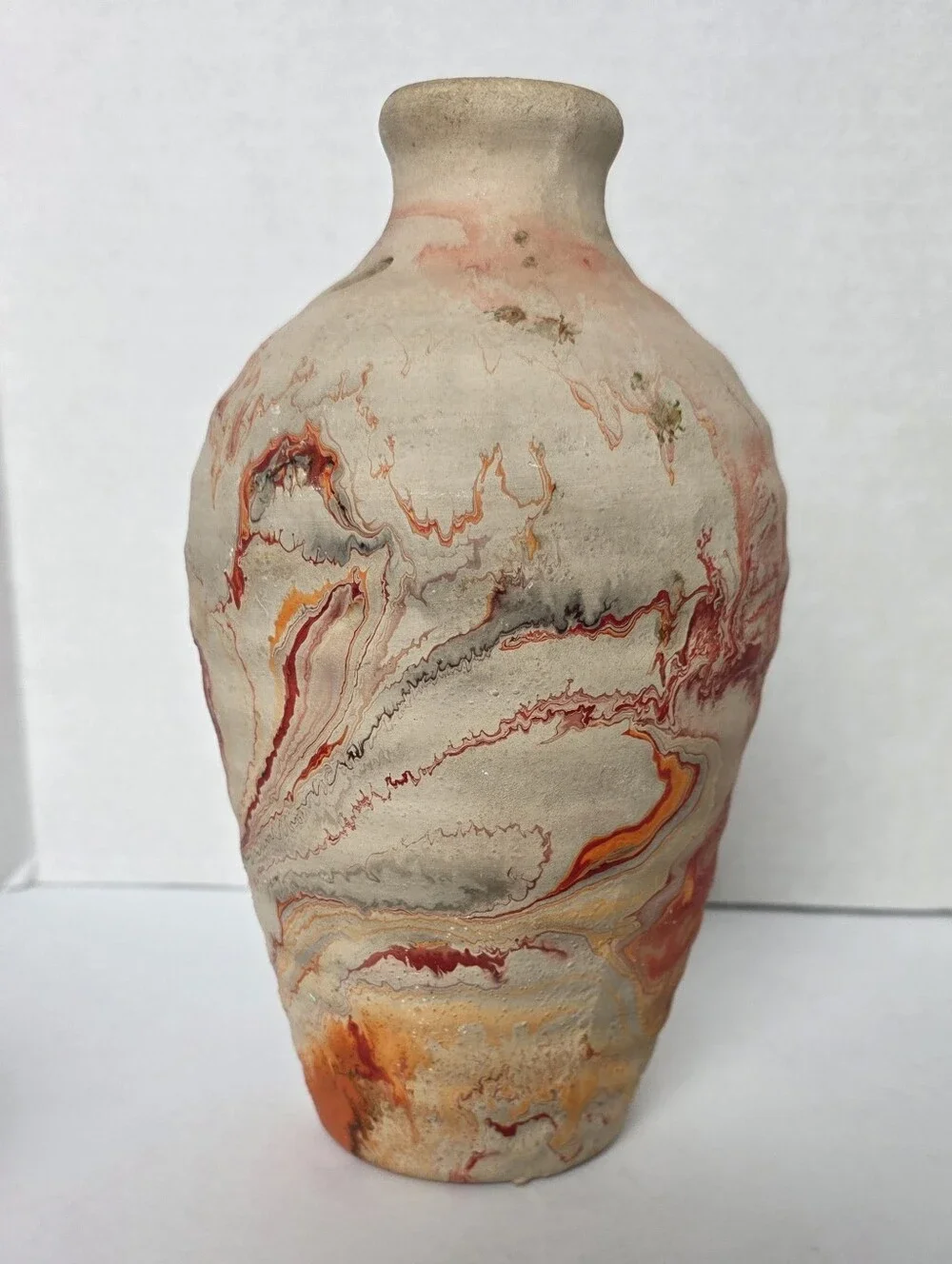Nemadji Pottery Vases (2), Red, Orange, Black,